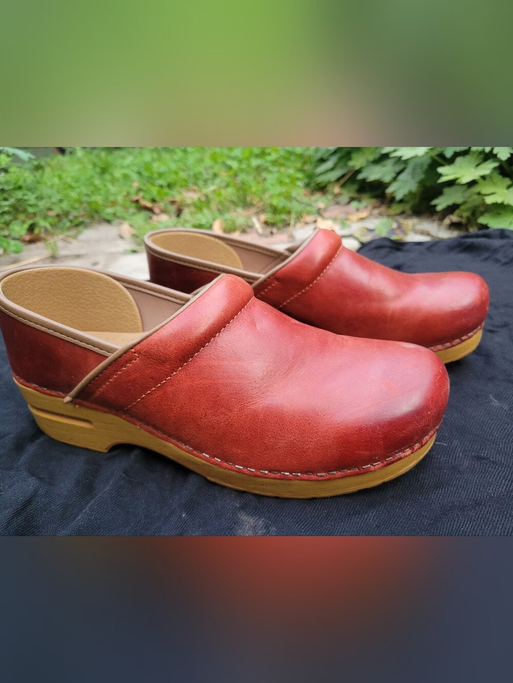 Women's Red Leather Dansko Clogs